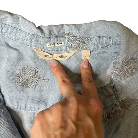 Soft Surroundings Tencel Peacock Feather Embroidered Chambray Shirt Dress - Picture 13 of 14